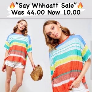 New!Clearance 🔥Stripe Multi color Hi Lo Relaxed Top